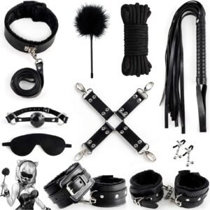 11PCS Toys Sets with Adjustable Handcuffs Collar Ankle Cuff Blindfold Feather
